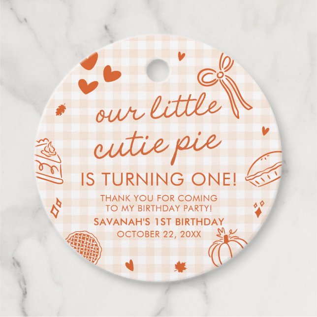 Étiquettes Cadeau Fall Hand Drawn A Little Cutie Pie 1st Birthday (Devant)