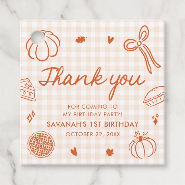 Étiquettes Cadeau Fall Hand Drawn A Little Cutie Pie 1st Birthday (Devant)