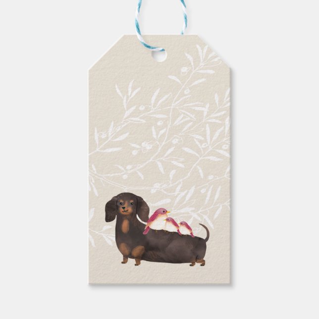 Étiquettes-cadeau Famille Dachshund et Birds (Devant)