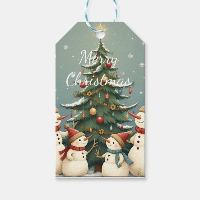 Étiquettes-cadeau Famille de bonhomme de neige festive Collection de (Devant)