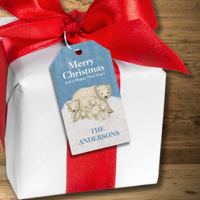 Étiquettes-cadeau Famille d'ours polaires de cinq Joyeux Noël (Créateur téléchargé)