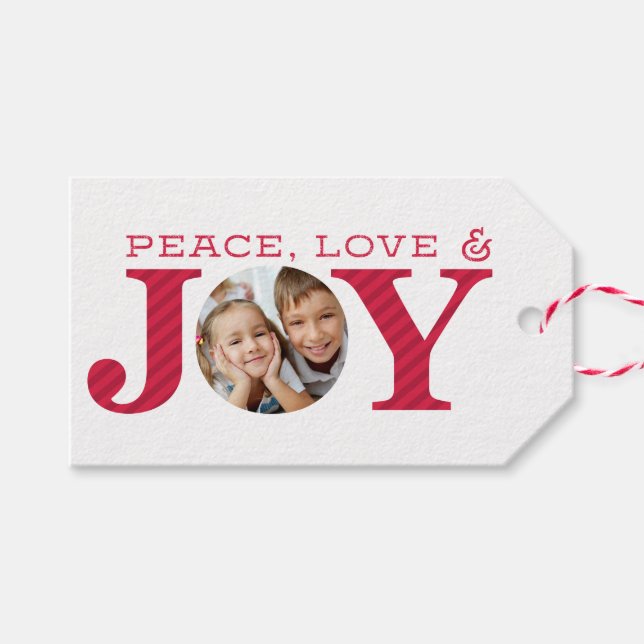 Étiquettes-cadeau FAMILLE PHOTO JOYER simple audacieux moderne rouge (Devant (Horizontal))