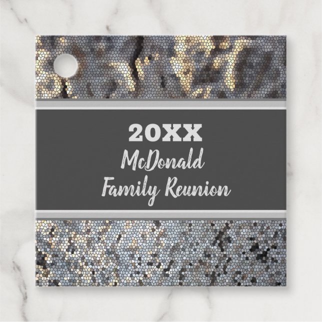 Étiquettes Cadeau Famille Réunion Petite Carrelage gris noir Mosaïqu (Devant)