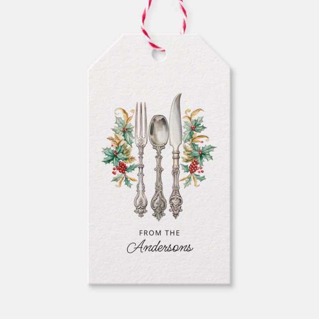 Étiquettes-cadeau Fancy Holiday Silverware Personnalisé (Devant)