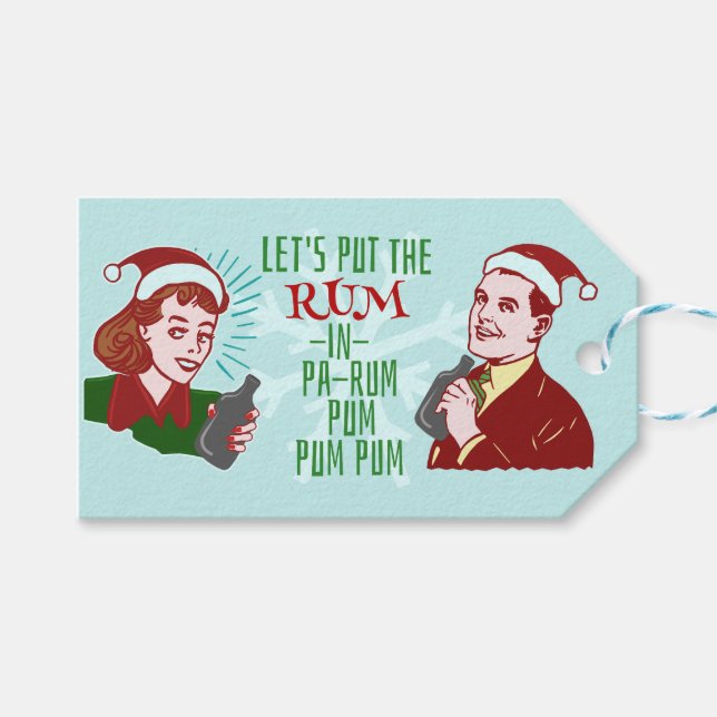 Étiquettes-cadeau Fantaisie Noël Retro Rum Adult Fête (Devant (Horizontal))