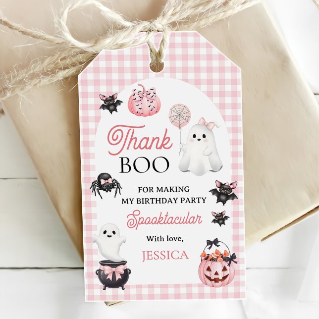 Étiquettes-cadeau Fantôme rose Halloween 1er anniversaire (Créateur téléchargé)