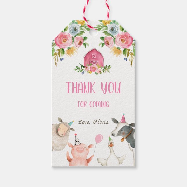 Étiquettes-cadeau Farm Merci Favor Barnyard Party Animal Girl (Devant)