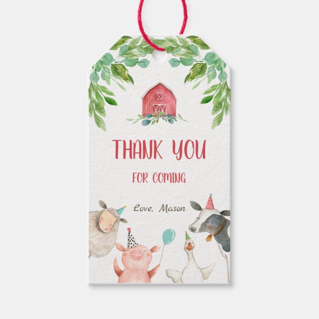 Étiquettes-cadeau Farm Merci Favor Barnyard Zoo Party Animal Boy (Devant)