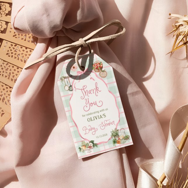 Étiquettes-cadeau Farmers Baby shower rose Fille Merci (Créateur téléchargé)