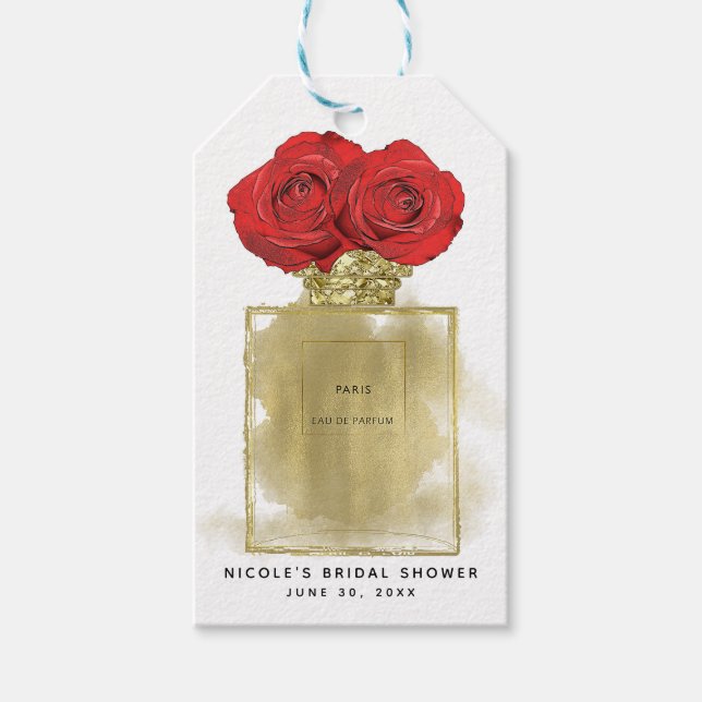 Étiquettes-cadeau Fashion Florale Bouteille de parfum Roses rouges G (Devant)