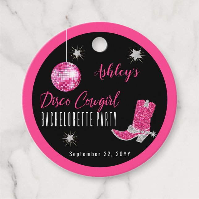 Étiquettes Cadeau Fausse Cowgirl Pailletée Rose Soirée Enterrement d (Devant)