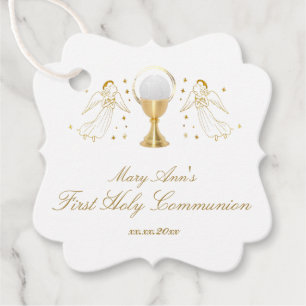 Étiquettes Cadeau fausse feuille d'or anges Première communion saint