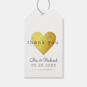 Étiquettes-cadeau faux coeur d'or de l'amour, merci marié