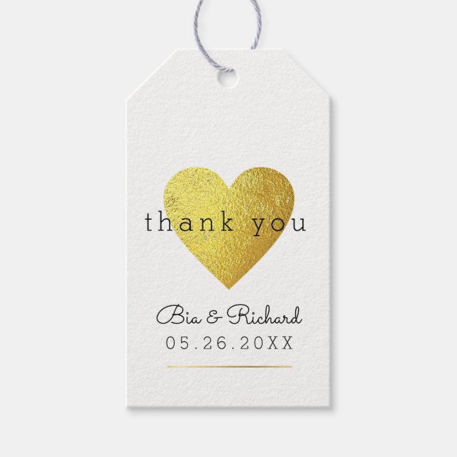 Étiquettes-cadeau faux coeur d'or de l'amour, merci marié (Devant)