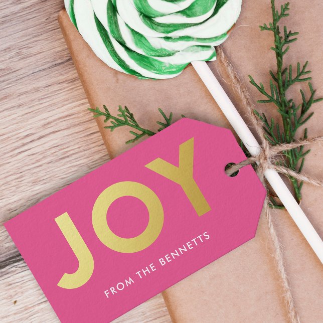 Étiquettes-cadeau Faux Foil moderne Joie Nom Noël (Créateur téléchargé)