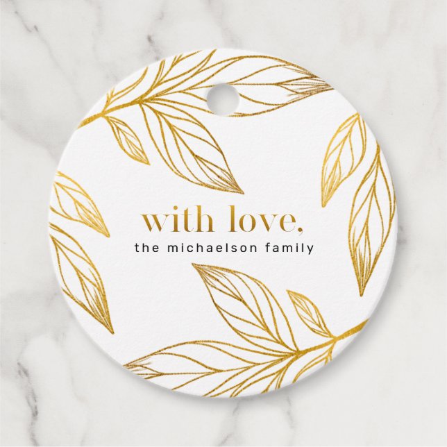 Étiquettes Cadeau Faux Gold Botanique avec amour et nom Holiday (Devant)