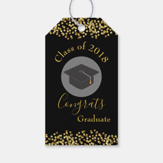 Étiquettes-cadeau Faux Gold Confetti & Graduation Cap Classe de 20xx (Devant)