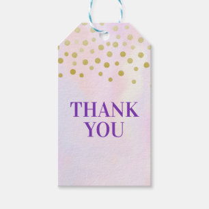 Étiquettes-cadeau Faux Gold Confetti sur Merci d'aquarelle violet