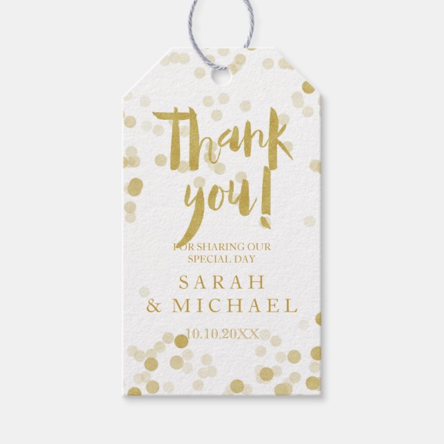 Étiquettes-cadeau Faux Gold Foil Confetti Merci (Devant)
