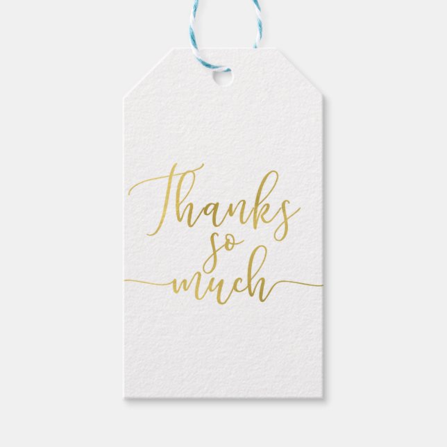 Étiquettes-cadeau Faux Gold Foil Script Merci Merci tant (Devant)