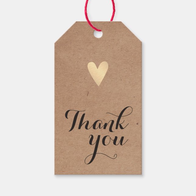 Étiquettes-cadeau Faux Gold Heart minimum Merci papier Kraft (Devant)
