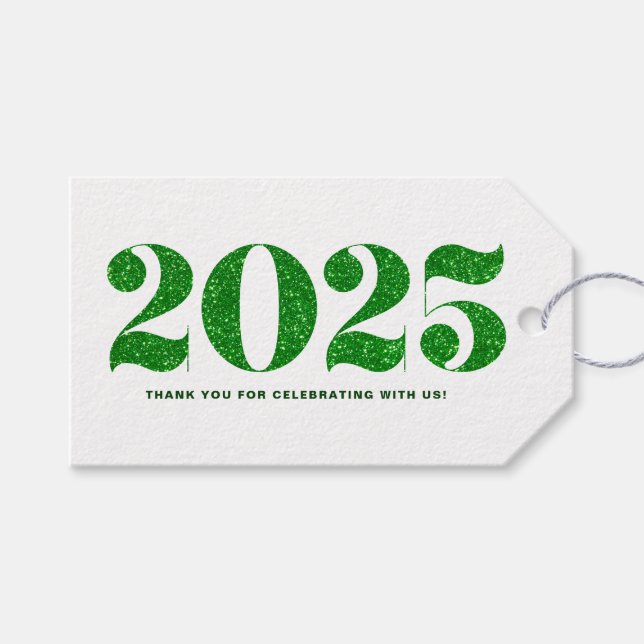 Étiquettes-cadeau Faux Green Parties scintillant 2024 Typographie Bo (Devant (Horizontal))