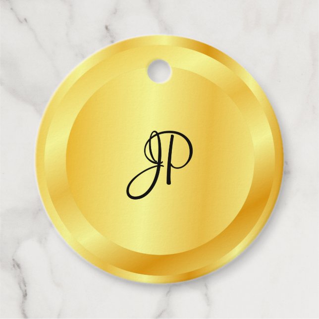 Étiquettes Cadeau Faux Or tendance Revêtement métallique Monogramme  (Devant)