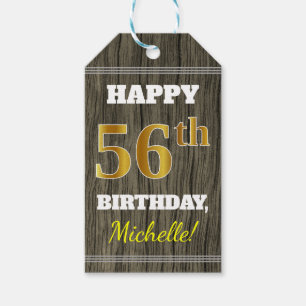 Étiquettes-cadeau Faux Wood, Faux Gold 58th Birthday + Custom Name