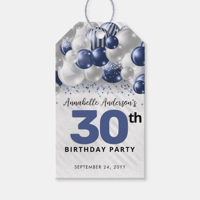 Étiquettes-cadeau Faveur d'anniversaire de ballon de glitter bleu ma (Devant)