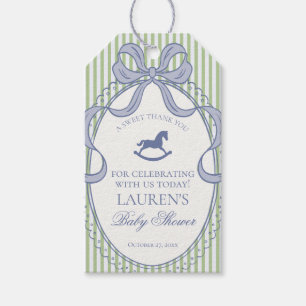 Étiquettes-cadeau Faveur de Baby Shower Cheval à Bascule Ruban Vert