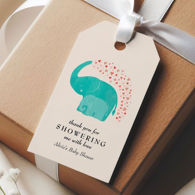 Étiquettes-cadeau Faveur de Baby Shower pour Mère et Éléphant Bébé (Créateur téléchargé)