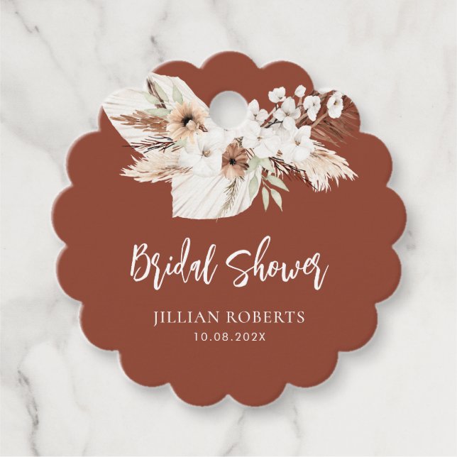 Étiquettes Cadeau faveur de boho terracotte fleurs blanches pour une (Devant)