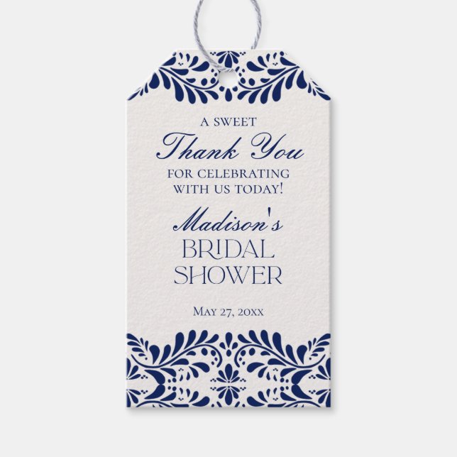 Étiquettes-cadeau Faveur de douche de mariage avec carreaux de Talav (Devant)
