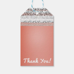 Étiquettes-cadeau Faveur de fête Corail pêche plongée Chic argent Br