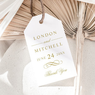 Étiquettes-cadeau Faveur de mariage monogramme en or antique classiq