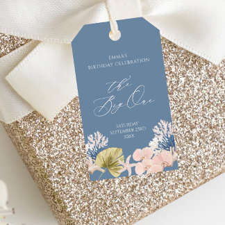Étiquettes-cadeau Faveur de premier anniversaire Coastal Beach Big O