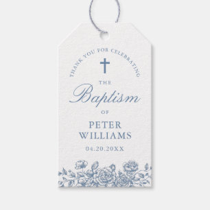 Étiquettes-cadeau Faveur de remerciement de baptême avec croix flora