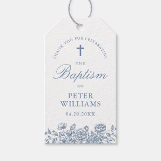 Étiquettes-cadeau Faveur de remerciement de baptême avec croix flora