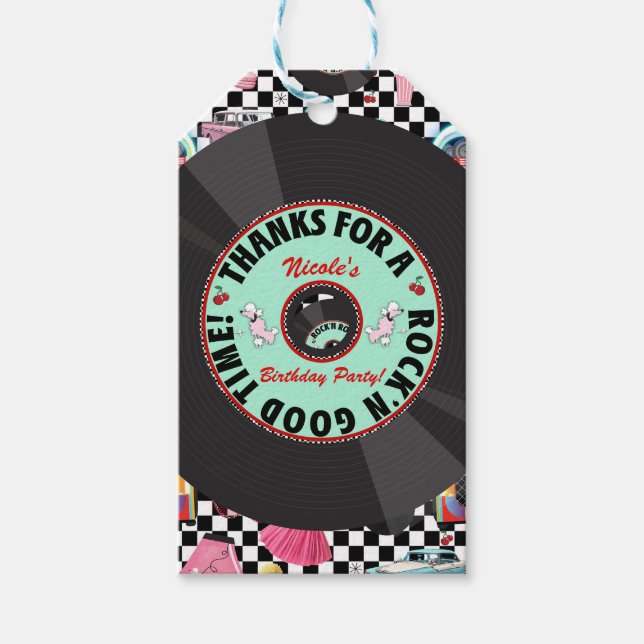 Étiquettes-cadeau Faveur de thème de soirée Retro Checker 50's (Devant)