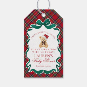 Étiquettes-cadeau Faveurs de Baby Shower Ours Tartan Rouge Noël
