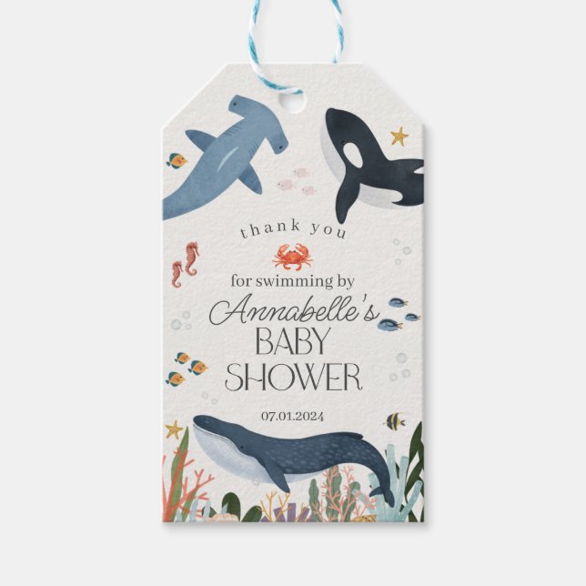 Étiquettes-cadeau Faveurs de fête pour bébé sous l'océan Shower Part (Devant)