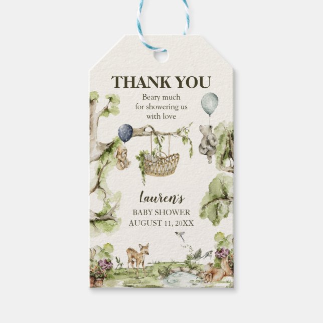 Étiquettes-cadeau Faveurs de remerciement pour Baby Shower Animaux d (Devant)
