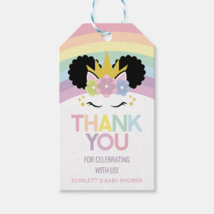 Étiquettes-cadeau Favori de Baby Shower Afro Puff Licorne Arc-en-cie