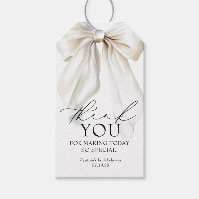 Étiquettes-cadeau Favoris à nœud blanc pour Remerciements de Baby Sh (Devant)