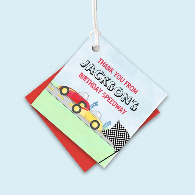 Étiquettes Cadeau Favoriser les balises (Birthday Party Favor Tag with Whimsical Race Cars.)