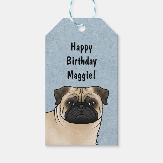 Étiquettes-cadeau Fawn Carlin Chien Gros plan Happy Birthday Blue (Devant)