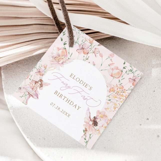 Étiquettes Cadeau Fée 1ère Filles Florales Rose Anniversaire (Créateur téléchargé)