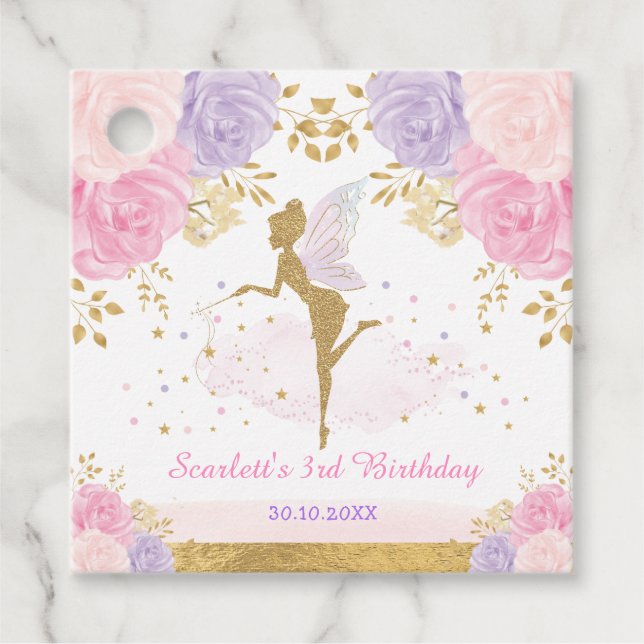 Étiquettes Cadeau Fée magique Pixie Jardin Floral Fille d'anniversai (Devant)