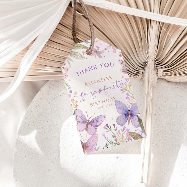 Étiquettes-cadeau Fée Premier anniversaire fille Merci (Créateur téléchargé)