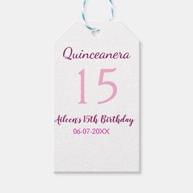 Étiquettes-cadeau Fée rose 15e anniversaire simple moder quinceanera (Devant)